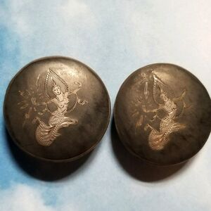 Big Vintage Siam Sterling Silver earrings goddess clip clipon 925